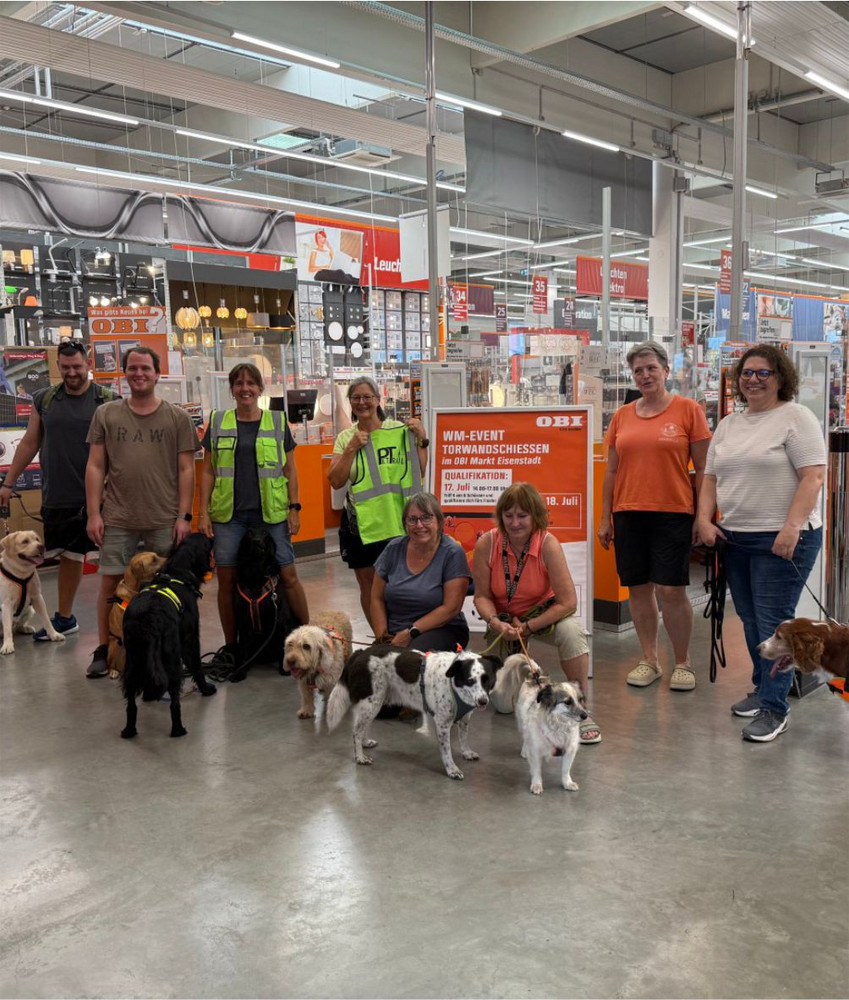 Gruppe von Personen mit Hunden Pettrailer